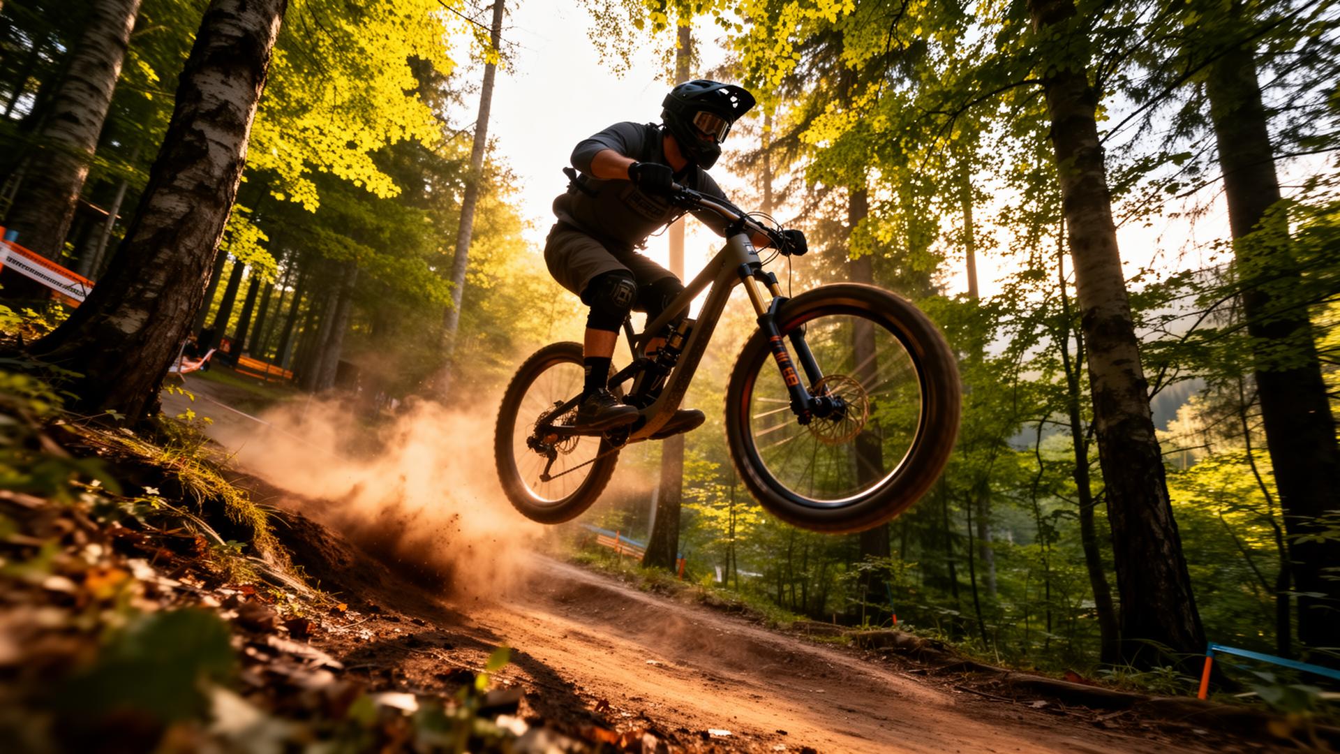 Rider w skoku na trasie Nowa Osada Bike Park